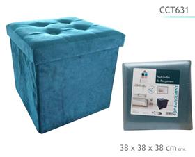 POUF PLIABLE VELOUR BLEU